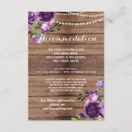 Rustikale Unterkunft Hochzeit Lila Blume aus Holz Begleitkarte