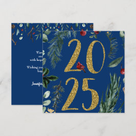 Rustikale Vegetation 2025 Blue New Years Holiday Feiertagskarte
