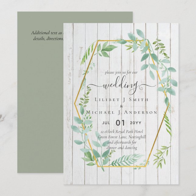 Rustikale Vegetation auf Driftwood Budget Wedding Einladung (Vorne/Hinten)