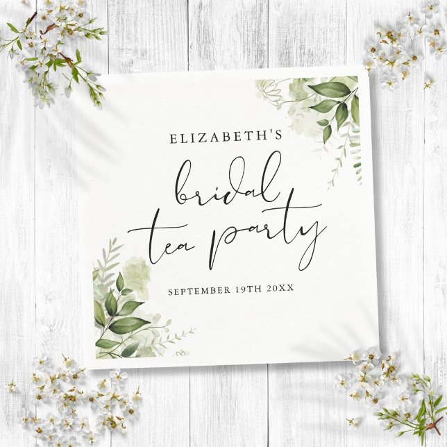 Rustikale Vegetation Elegantes Script Bridal Tea P Serviette (Rustic Greenery Elegant Script Bridal Tea Party Napkins)