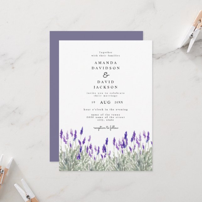 Rustikale Vegetation Lavender Lilac Garden Wedding Einladung (Vorderseite/Rückseite Beispiel)