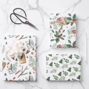Rustikale Vegetation Pine Christmas Berry Holiday Geschenkpapier Set