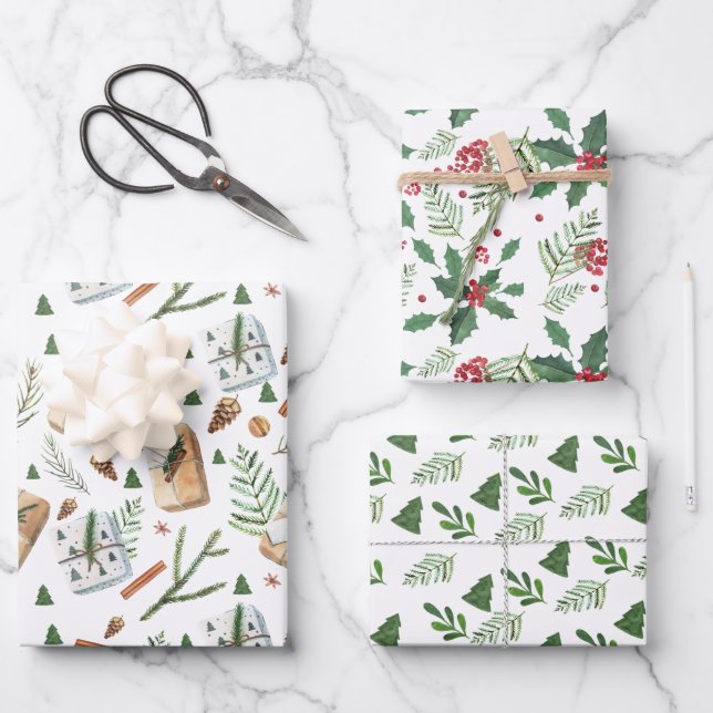 Rustikale Vegetation Pine Christmas Berry Holiday  Geschenkpapier Set (Vorderseite)
