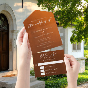 Rustikale verbrannte Orange Boheme-Hochzeit All In One Einladung