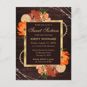 Rustikale verbrannte orange Herbstblumen Sweet Six Postkarte