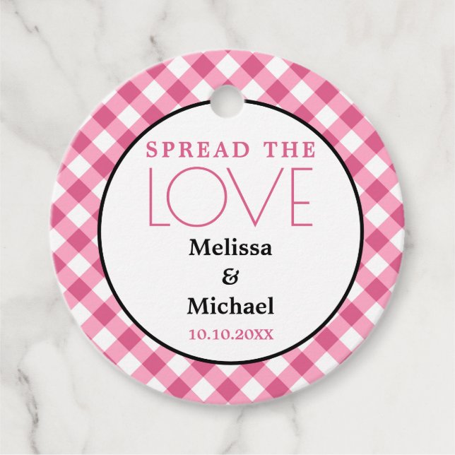 Rustikale Verbreitung der Liebe Pink Gingham Weddi Geschenkanhänger (Vorderseite)