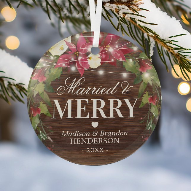 Rustikale Verheiratete und fröhliche Weihnachtsver Ornament Aus Glas (Von Creator hochgeladen)