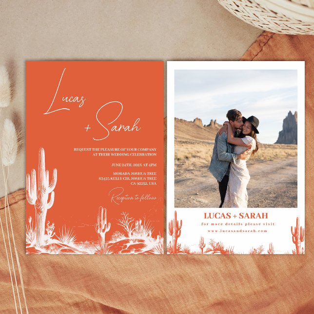 Rustikale Verona Sunset Western Wüste Wedding Einladung (Western Desert Verona Sunset Orange Wedding Invitation, Modern Southern Country Wedding Invitation,)