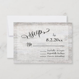 Rustikale verwitterte graue Holz elegante Hochzeit RSVP Karte
