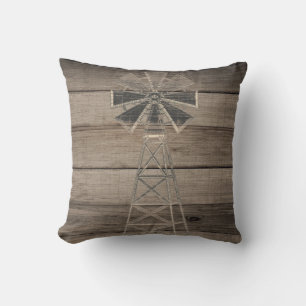 Rustikale verwitterte Holz-Landwindmühle Kissen
