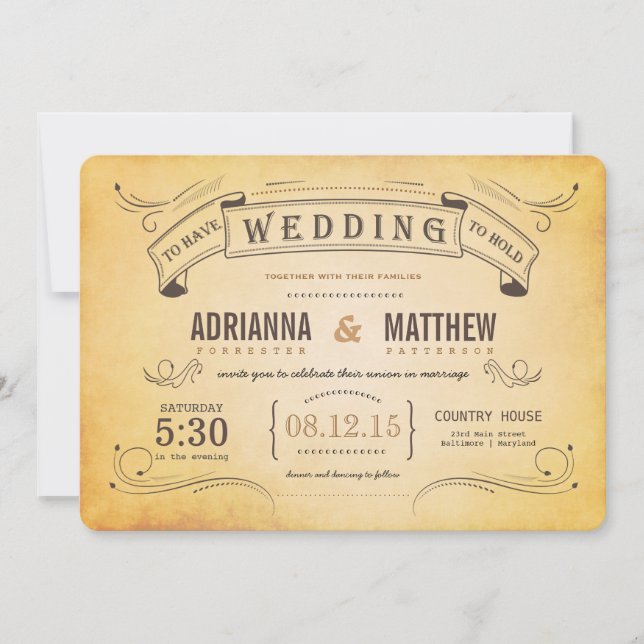 Rustikale Vintag Banner Romantische Hochzeit Einladung (Vorderseite)