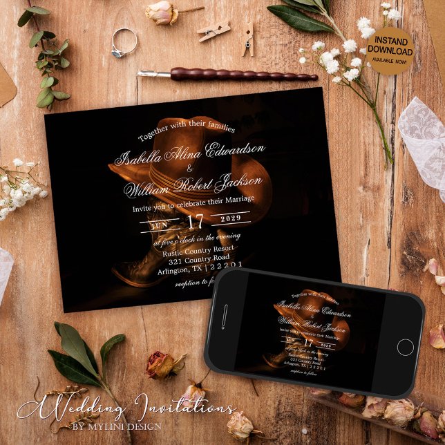 Rustikale Vintag Cowboy Boots Country Wedding Einladung (Von Creator hochgeladen)