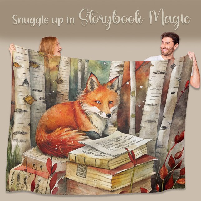 Rustikale Vintag Fox Books Woodland Herbst Fleecedecke (Fox and books "Storybook Magic" fleece blanket)