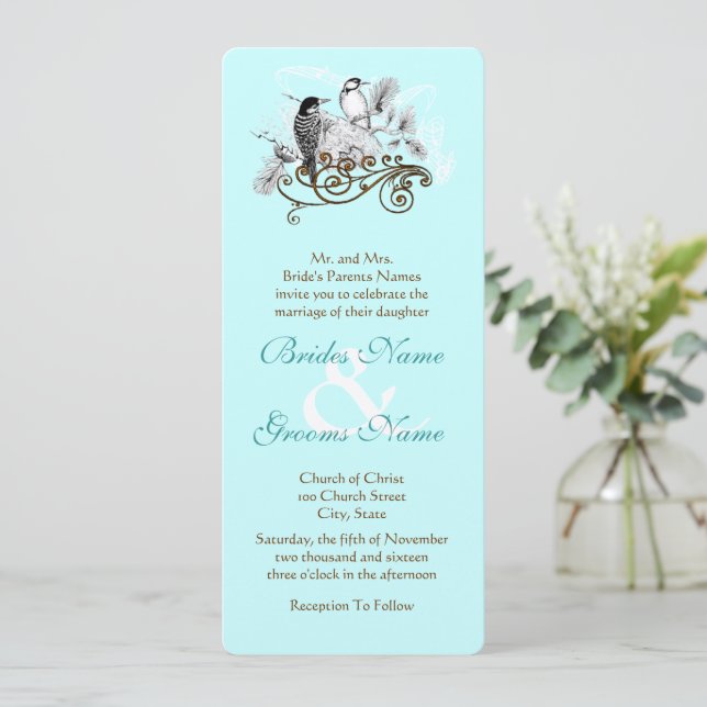 Rustikale Vintag Love Bird Woodpecker Wedding Einladung (Stehend Vorderseite)