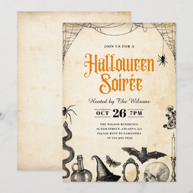 Rustikale Vintage Adult Halloween Soirée Einladung (Vorne/Hinten)