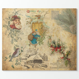 Rustikale Vintage Alte Welt Weihnachten mit Pinien Geschenkpapier
