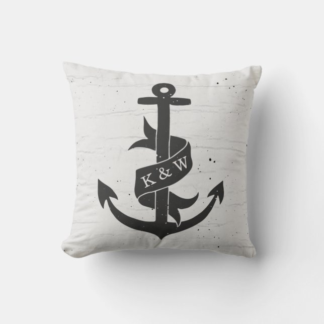 Rustikale Vintage Anchor Monogram Pillow Kissen (Vorderseite)