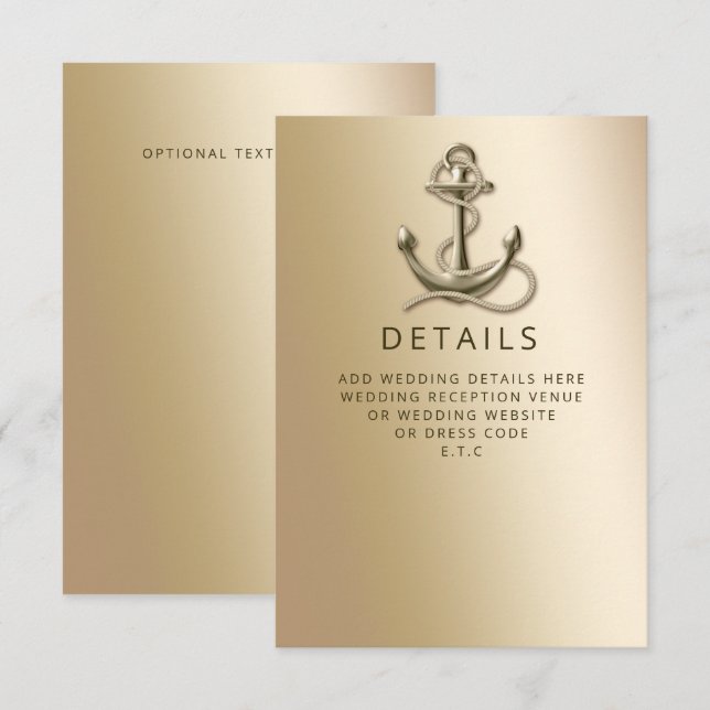 Rustikale Vintage antike Ankerhochzeit Begleitkarte (Vorne/Hinten)