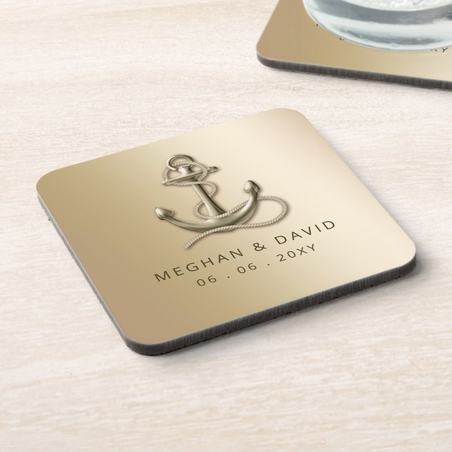 Rustikale Vintage antike Ankerhochzeit Getränkeuntersetzer (Linke Seite)