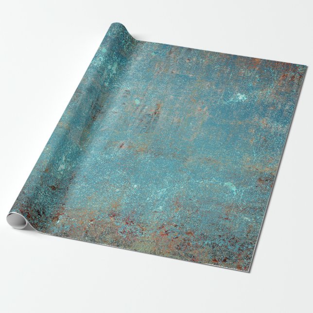 Rustikale Vintage Aquamarin-braune Grunge Textur Geschenkpapier (Ungerollt)