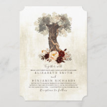 Rustikale Vintage Bäume Burgund Blumenhochzeit