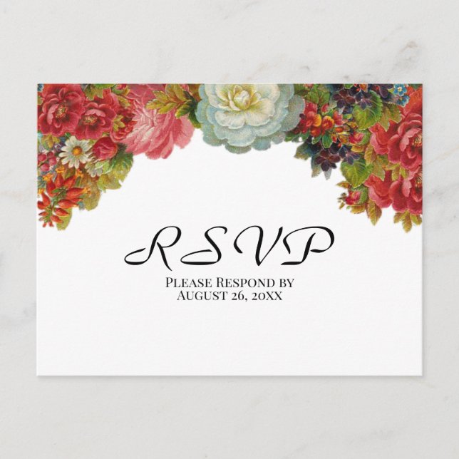 Rustikale Vintage Blume Herbsthochzeit RSVP Postkarte (Vorderseite)