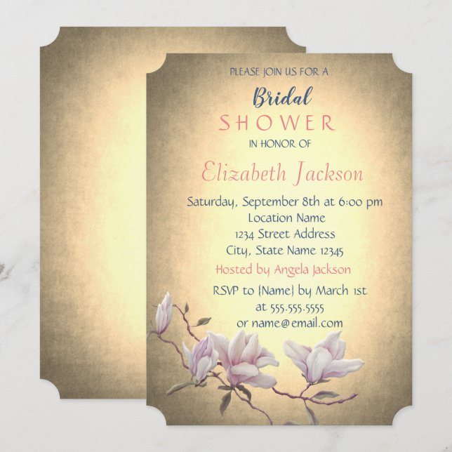 Rustikale Vintage Blume, Magnolia-Brautparty Einladung (Vorne/Hinten)