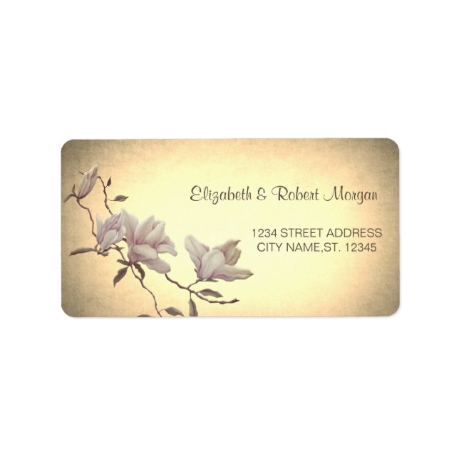 Rustikale Vintage Blume, Magnolia-Hochzeitslabel Adressaufkleber (Vorne)