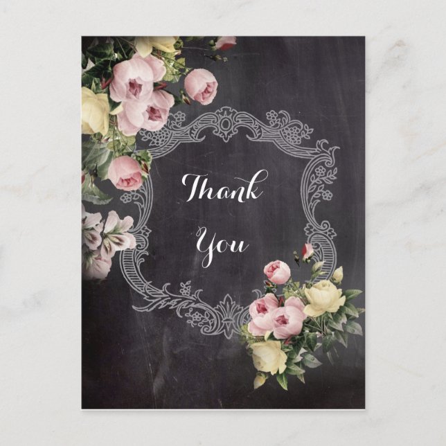 rustikale Vintage Blumen Chalkboard danke Postkarte (Vorderseite)