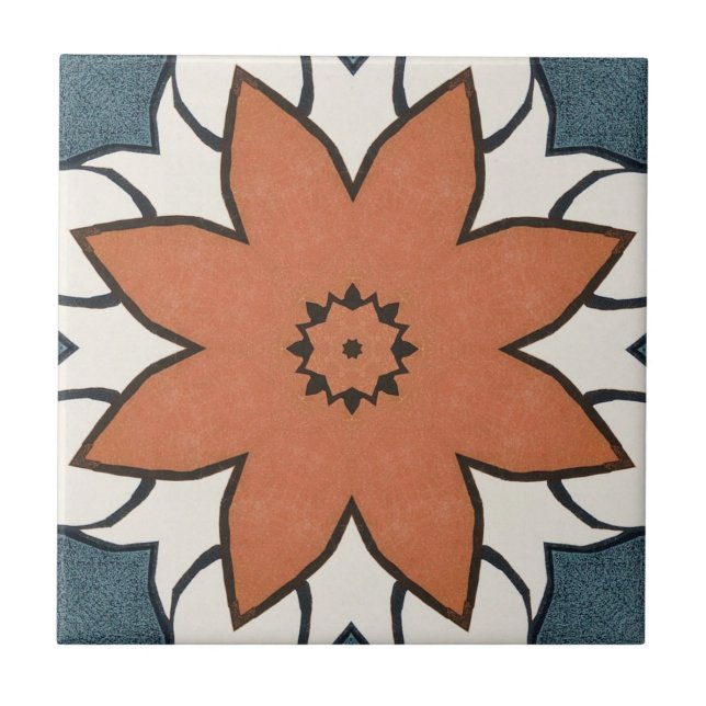 Rustikale vintage Blumen Geometric Fliese (Vorderseite)