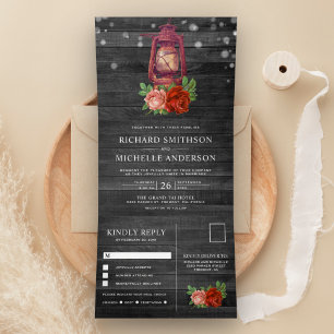 Rustikale Vintage-Blumen-Öllaterne-Hochzeit Dreifach Gefaltete Einladung