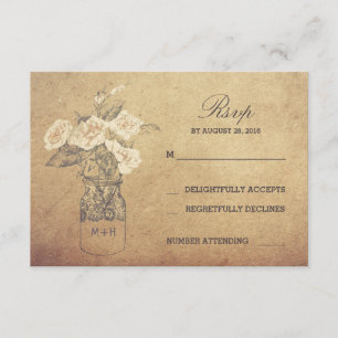 Rustikale Vintage Blumenmason Jar Wedding RSVP Car Karte