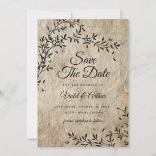 Rustikale Vintage botanische Hochzeit rettet das D Einladung