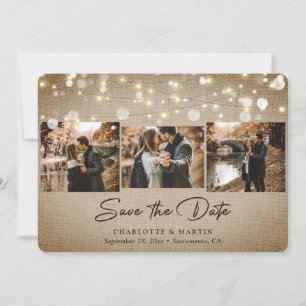 Rustikale Vintage Burlap-Foto-Hochzeit rettet das  Save The Date