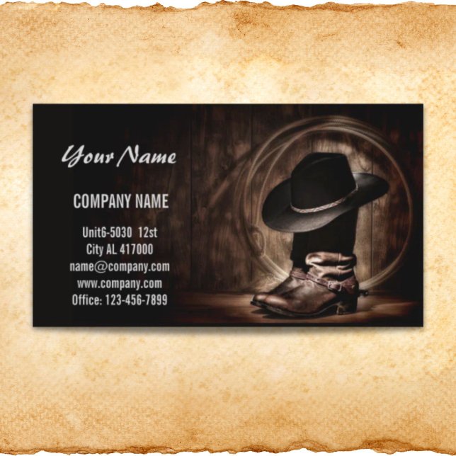 rustikale Vintage Cowboystiefel Western Land Visitenkarte (rustic vintage cowboy boots western country business card)