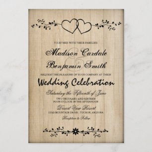 Rustikale Vintage Doppelherzen Hochzeitseinladunge Einladung
