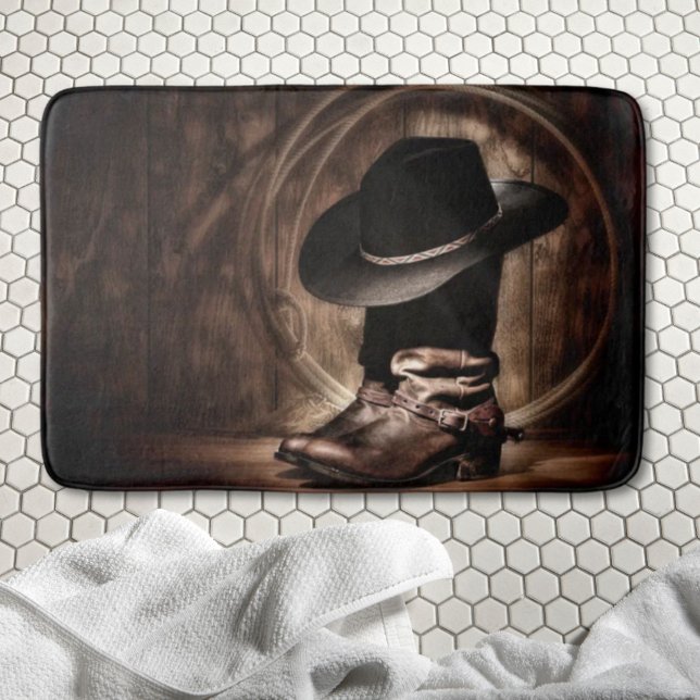 rustikale Vintage Farm Cowboystiefel Western Land Badematte (rustic vintage farm cowboy boots western country bath mat)