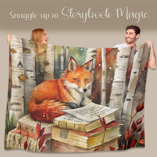 Rustikale Vintage-Fuchs-Bücher-Wald-Herbst Fleecedecke