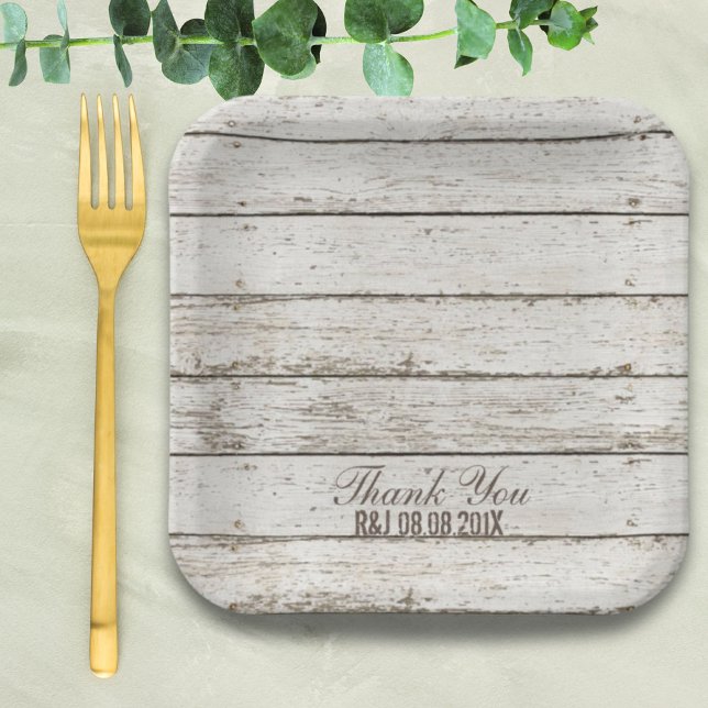 rustikale, Vintage Gastgeschenk Hochzeit aus Weißh Pappteller (rustic vintage white barn wood barn wedding favor paper plates)