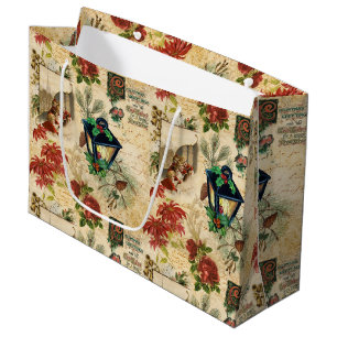 Rustikale Vintage goldenblütige Weihnachtsfeier E Große Geschenktüte
