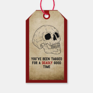 Rustikale Vintage Halloween-Schädeleinladung Geschenkanhänger