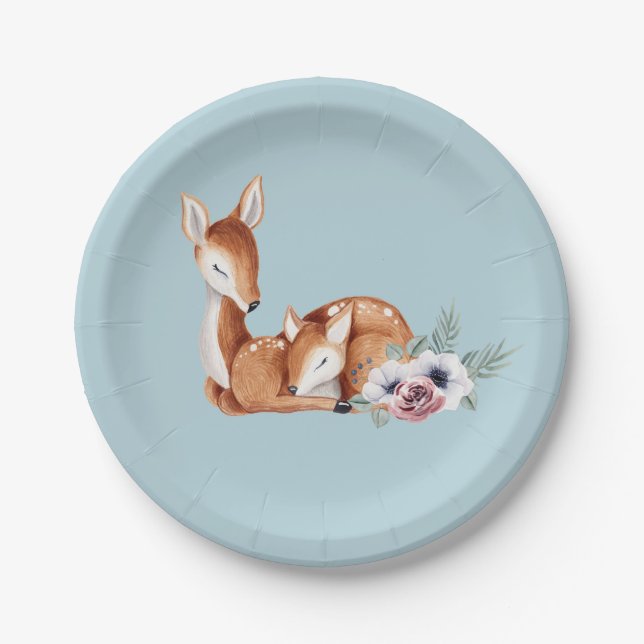 Rustikale Vintage Hirschwaldblütendusche Pappteller (Vorderseite)