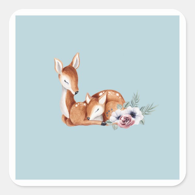 Rustikale Vintage Hirschwaldblütendusche Quadratischer Aufkleber (Vorderseite)