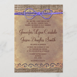 Rustikale Vintage Hochzeit lädt Lila Bow ein Einladung