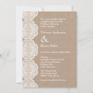 Rustikale Vintage-Hochzeitseinladung mit Häkeldeck Einladung