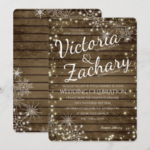 Rustikale Vintage Holzschneeflocken und Sparkle-Ho Einladung