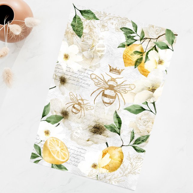 Rustikale Vintage Honigbienen und Zitrusfrüchte Seidenpapier (Rustic Vintage Honey Bees & Yellow Citrus Lemons Tissue Paper)