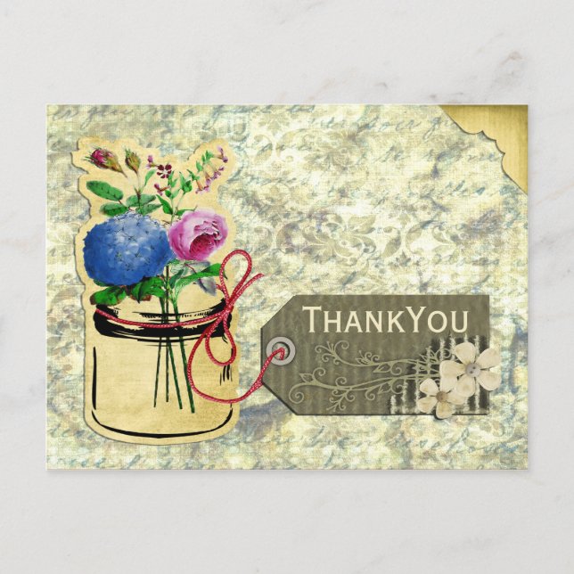 rustikale Vintage Hydrangea Rose Mason Jar Vielen  Postkarte (Vorderseite)