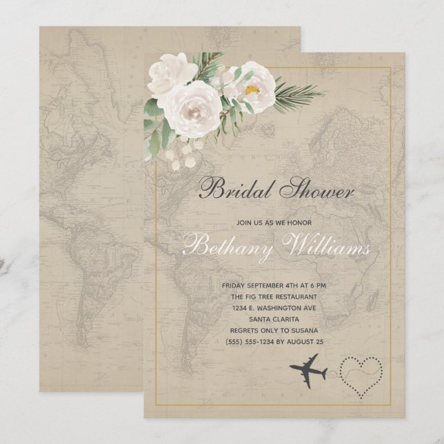 Rustikale Vintage Karte Brautdusche Einladung (Vorne/Hinten)