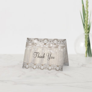 Rustikale Vintage Lace Wood Wedding Lights Vielen Dankeskarte